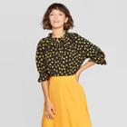 Women's Floral Print Elbow Sleeve V-neck Popover Blouse - Who What Wear Black