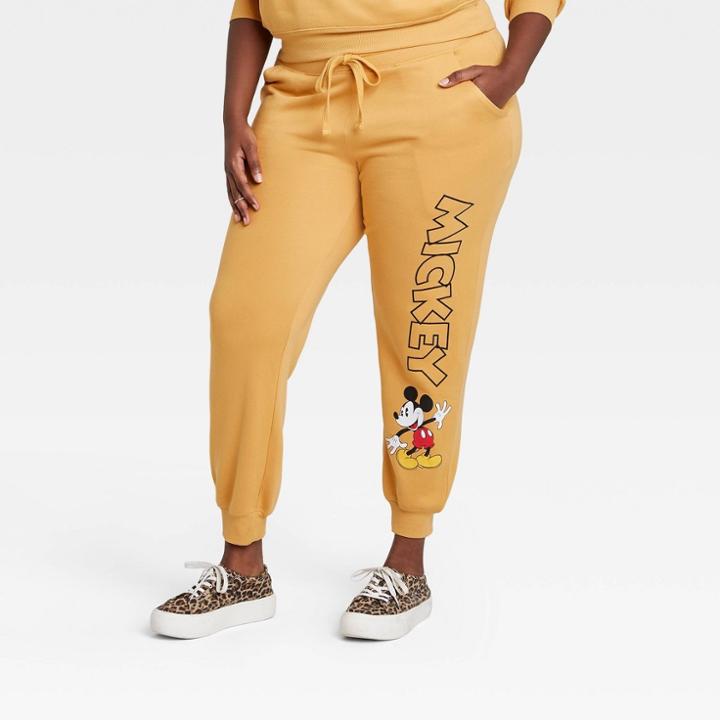 Women's Disney Mickey Mouse Plus Size Graphic Jogger Pants - Yellow