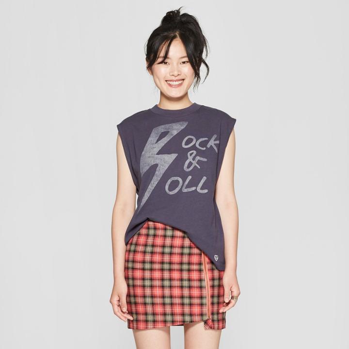 Junk Food Women's Sleeveless Blondie Rock & Roll Graphic T-shirt - Navy