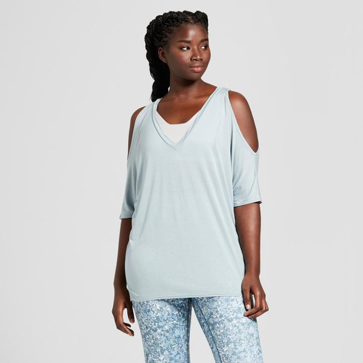 Women's Plus Size Cold Shoulder Drape Top - Joylab Arona Gray