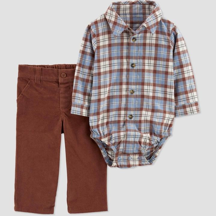Carter's Just One You Baby Boys' Plaid Top & Bottom Set - Brown Newborn