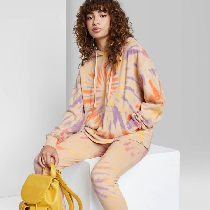 Women's Oversized Hoodie - Wild Fable Beige Tie-dye