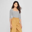 Women's Striped Long Sleeve Square Neck Top - Who What Wear Black L, Black/white