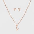 Sterling Silver Initial Y Earrings And Necklace Set - A New Day Rose Gold, Girl's, Rose Gold - Y