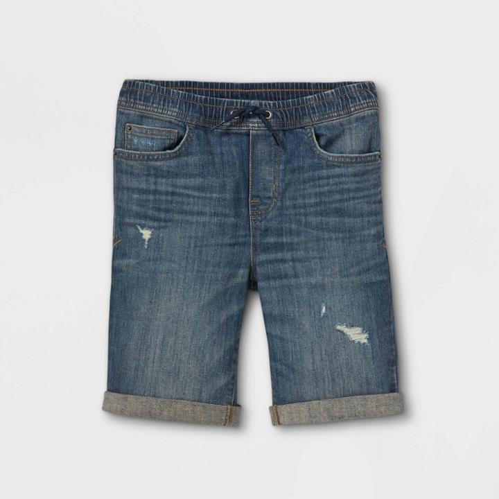 Boys' Pull-on Destructed Jean Shorts - Cat & Jack Dark Wash