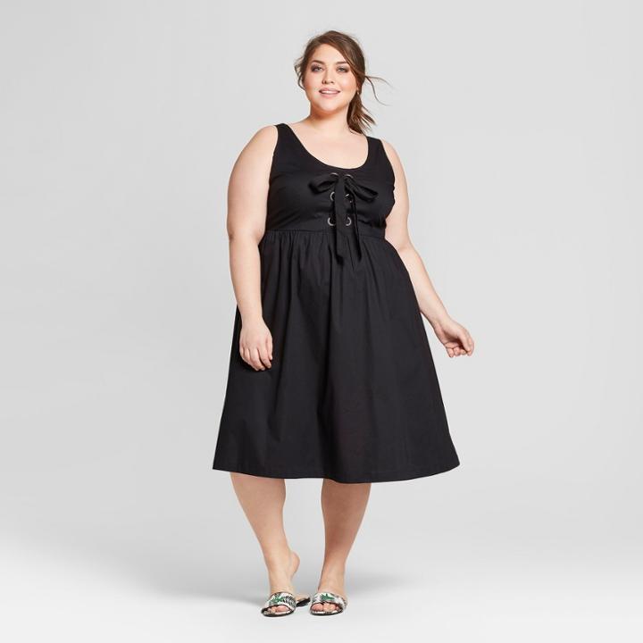 Women's Plus Size Sleeveless Lace-up Tank Dress - Who What Wear Black X
