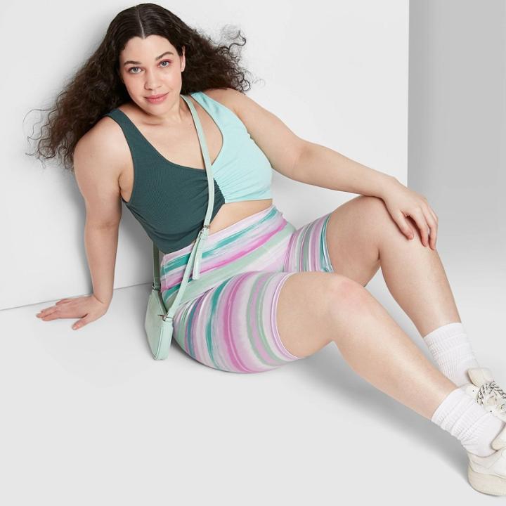 Women's Plus Size High-rise Bike Shorts - Wild Fable Violet Striped 1x, Purple