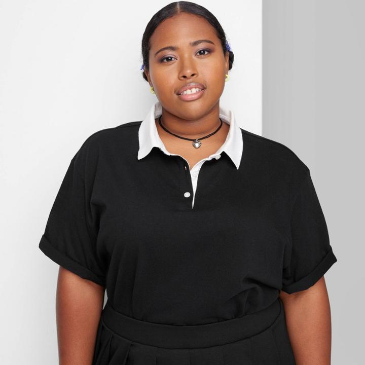 Women's Plus Size Short Sleeve Rugby Shirt - Wild Fable Black