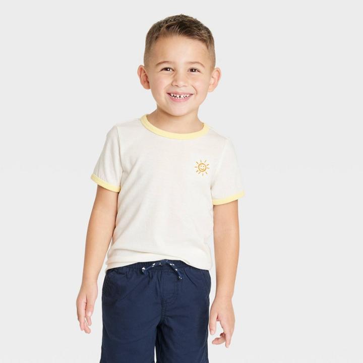 Toddler Boys' Short Sleeve Embroidered Ringer T-shirt - Cat & Jack Cream