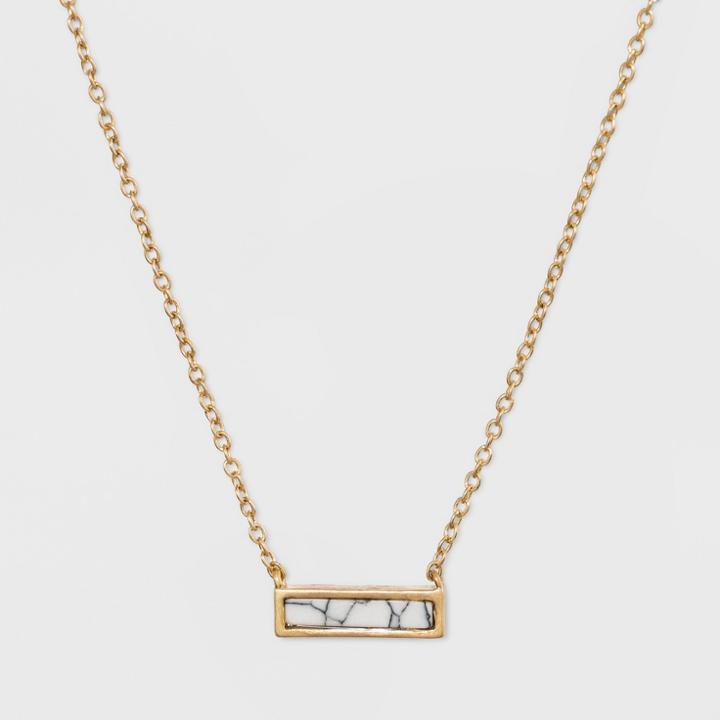 Rectangular Inlaid Semi Precious White Howlite Stone Necklace - Universal Thread White