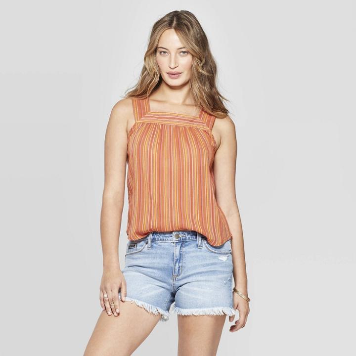 Women's Striped Sleeveless Square Neck Top - Universal Thread Rust