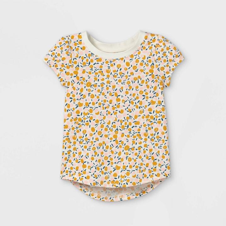 Toddler Girls' Floral Short Sleeve T-shirt - Cat & Jack Cream