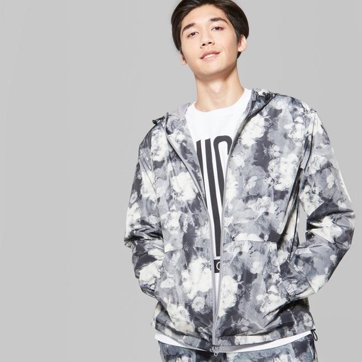 Men's Floral Print Long Sleeve Full Zip Anorak Jacket - Original Use Folkstone Gray