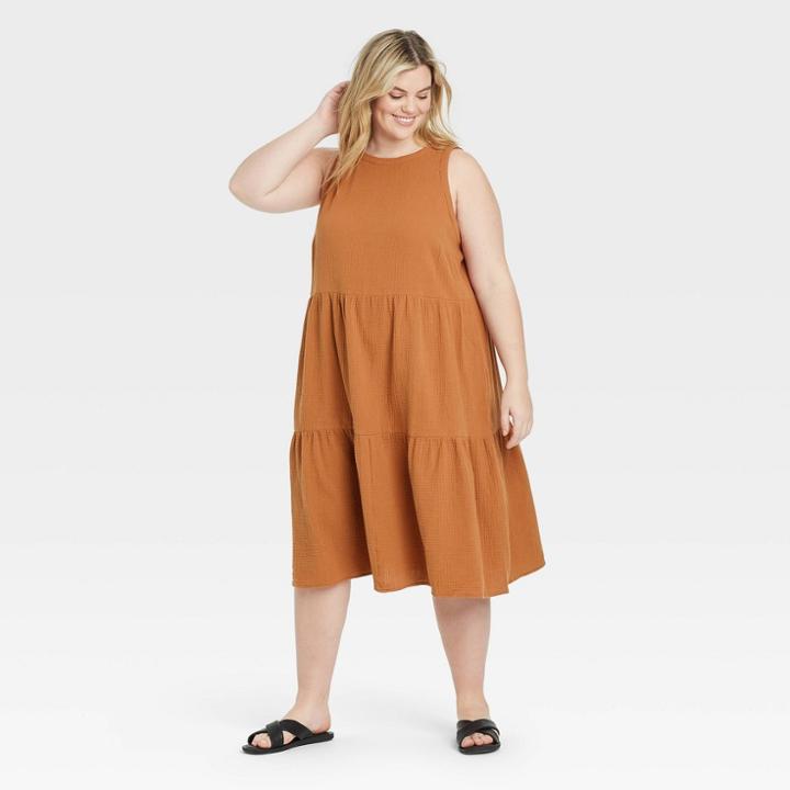 Women's Plus Size Sleeveless Casual Dress - Ava & Viv Brown