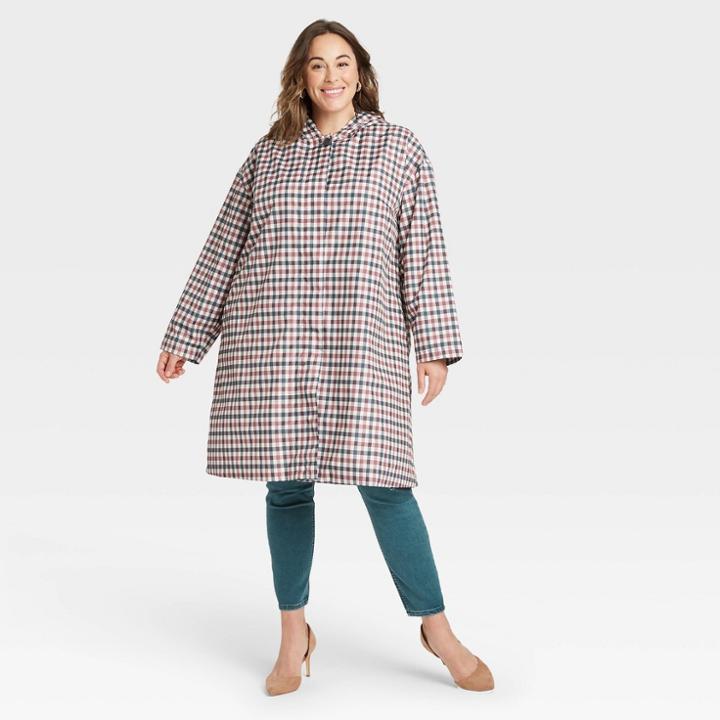 Women's Plus Size Rain Coat - Ava & Viv Stucco Plaid X,