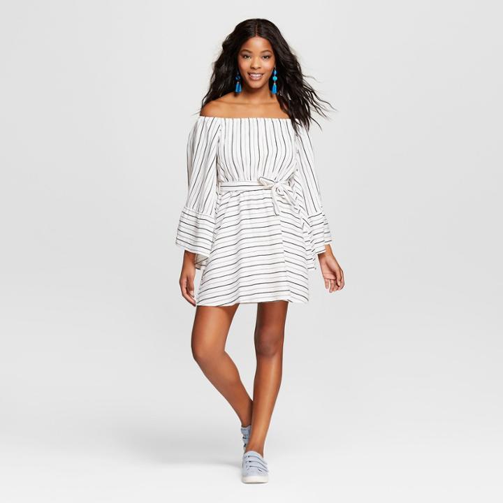 Women's Statement Sleeve Striped Dress - Love @ First Sight (juniors') Black/white