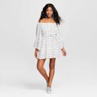 Women's Statement Sleeve Striped Dress - Love @ First Sight (juniors') Black/white