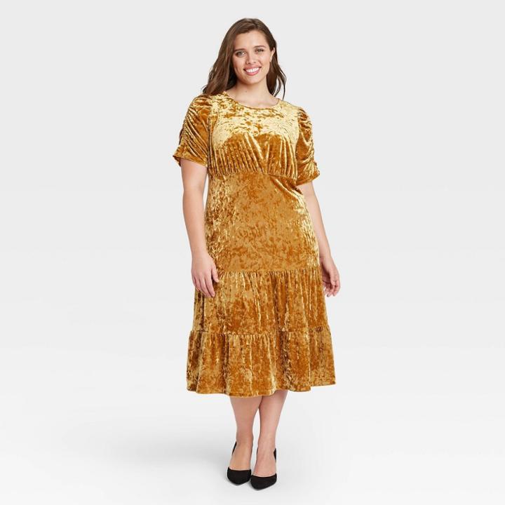 Women's Plus Size Puff Short Sleeve A-line Dress - Who What Wear Brown