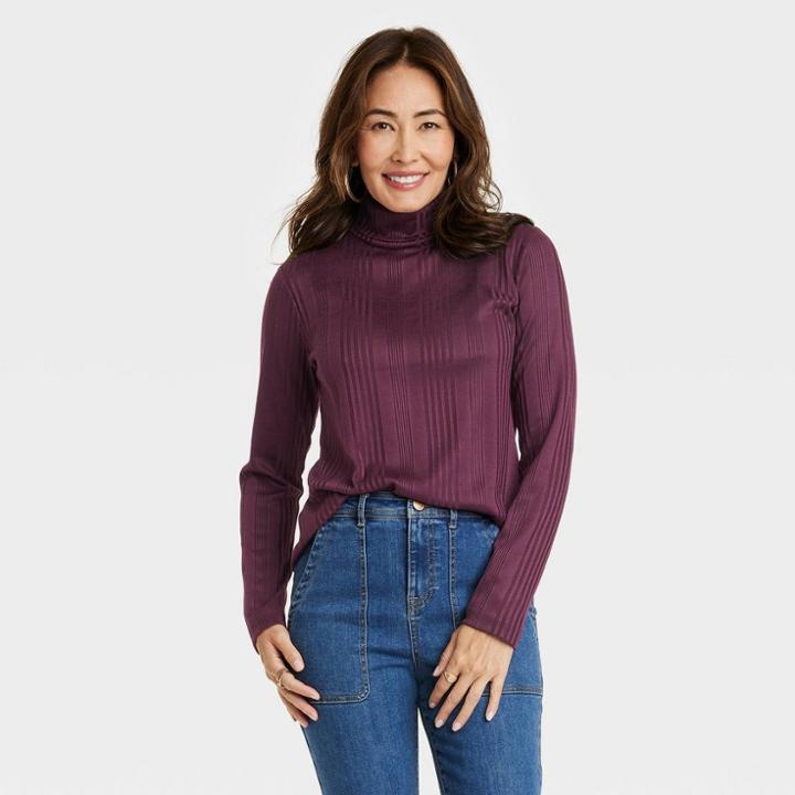 Women's Long Sleeve Turtleneck Top - Knox Rose Plum Purple