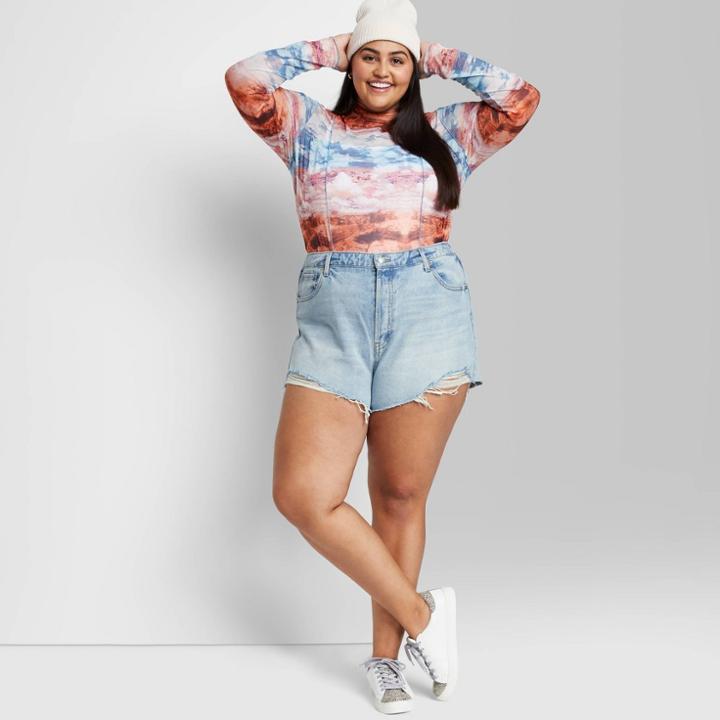 Women's Plus Size Super-high Rise Cut-off Jean Shorts - Wild Fable Light Wash 14w,