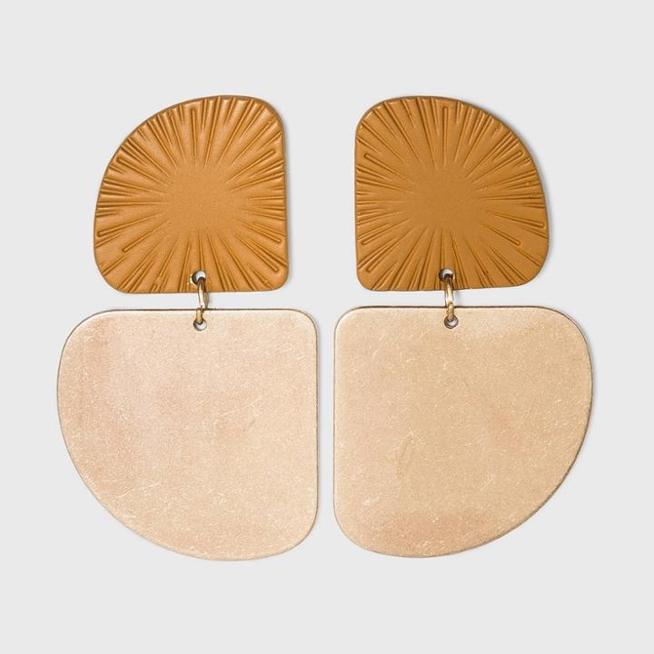 Sprayed Raised Patterned Geometric Drop Earrings - Universal Thread Brown
