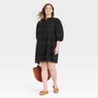 Women's Plus Size 3/4 Sleeve Eyelet Short Dress - Universal Thread Black