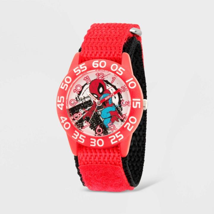Toddler's Marvel Spider-man Plastic Time Teacher Nylon Strap Watch - Red