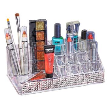 16 Section Cosmetic And Jewelry Holder Pave Diamond Design Clear - Laura Ashley, Adult Unisex