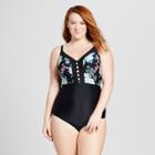 Costa Del Sol Women's Plus Size Strappy Floral One Piece - Black Floral