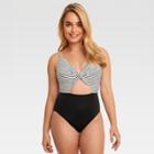Beach Betty By Miracle Brands Women's Slimming Control Striped Cut Out One Piece One Piece Swimsuit - White/black
