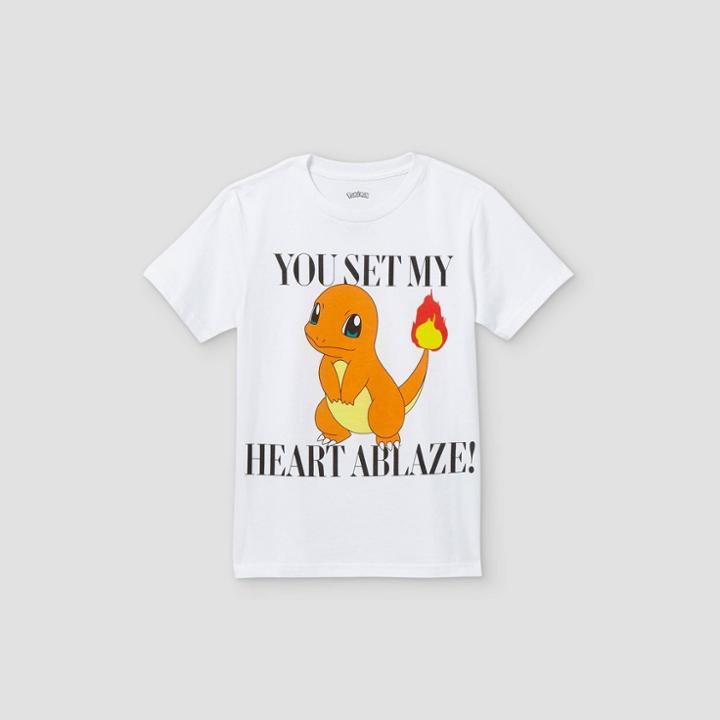 Boys' Pokemon You Set My Heart Ablaze! Short Sleeve Graphic T-shirt - White