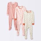 Baby Girls' 3pk Earth And Sky Tight Fit Sleep N' Play - Cloud Island Coral Orange