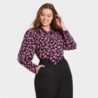Women's Plus Size Floral Print Puff Long Sleeve Blouse - Who What Wear Pink