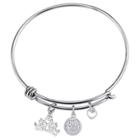 Women's Disney Stainless Princess Crown Pave Crystal Round Disc Bracelet - Silver (8),