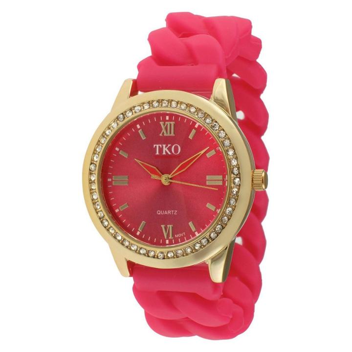 Tko Orlogi Women's Tko Rubber Chain Crystal Bezel Watch - Gold/pink