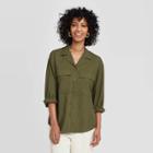Women's Long Sleeve Button-down Utility Top - A New Day Green