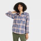 Women's Relaxed Fit Long Sleeve Flannel Button-down Shirt - Universal Thread Blue Plaid
