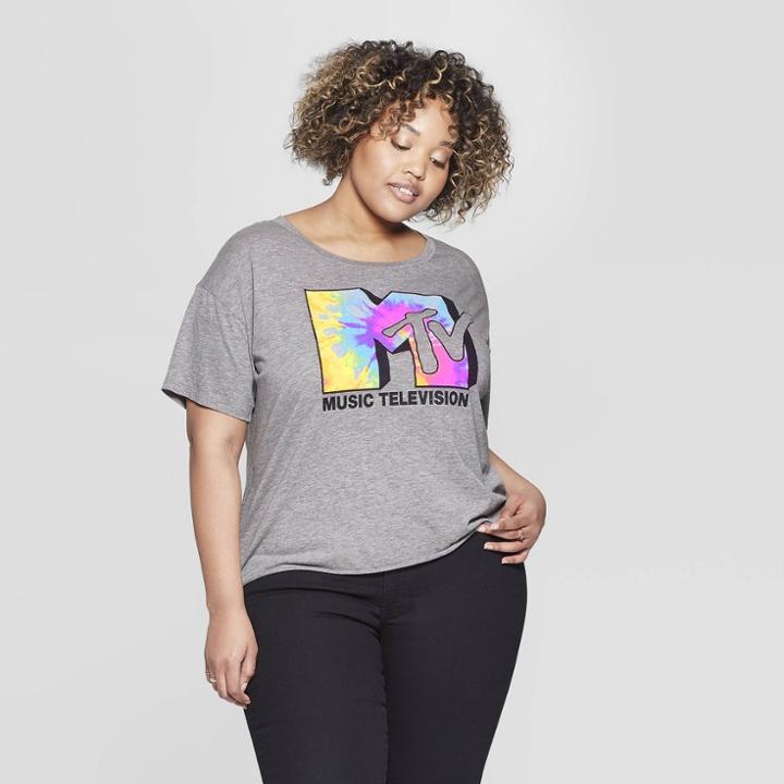 Women's Mtv Tie Dye Plus Size Short Sleeve T-shirt (juniors') - Gray