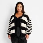 Women's Plus Size Striped Slouchy Cardigan - Future Collective With Kahlana Barfield Brown Black/white