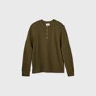 Men's Standard Fit Textured Long Sleeve Henley T-shirt - Goodfellow & Co Late Night Green