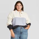 Women's Plus Size Quarter Zip-up High Neck Pullover Sweatshirt - Universal Thread 1x Navy/cream, Blue/ivory
