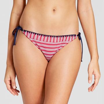 Women's Striped Shell Stitch Tie Side Bikini Bottom - Mossimo Red/white