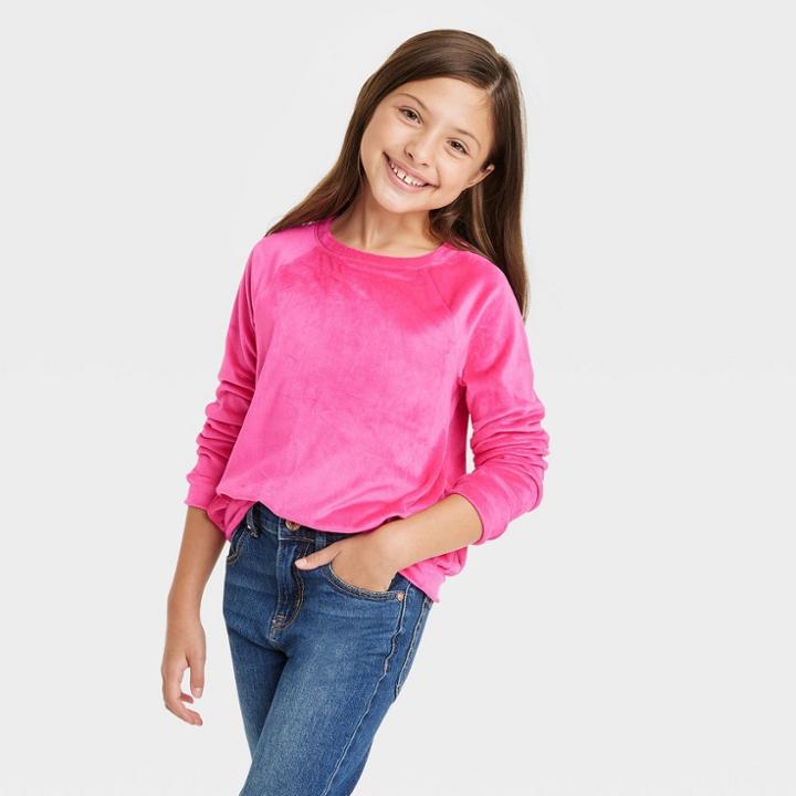Girls' Crewneck Micro Fleece Pullover Sweatshirt - Cat & Jack