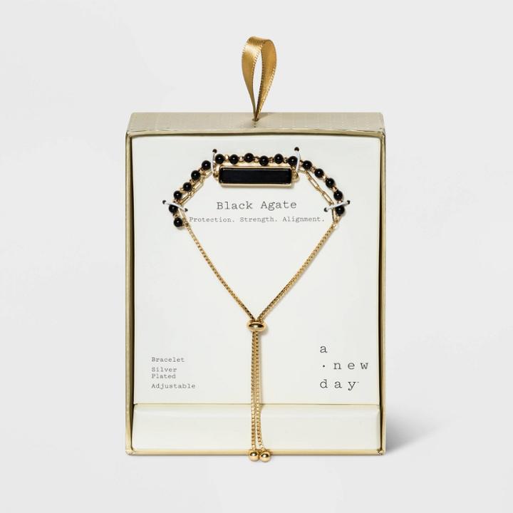 Semi-precious Black Agate Double Strand Bolo Bracelet - A New Day Black