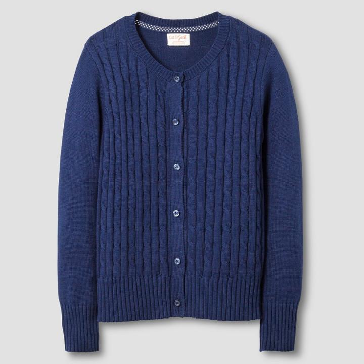 Girls' Cable Knit Uniform Cardigan Sweater - Cat & Jack Navy (blue) Xl, Size: