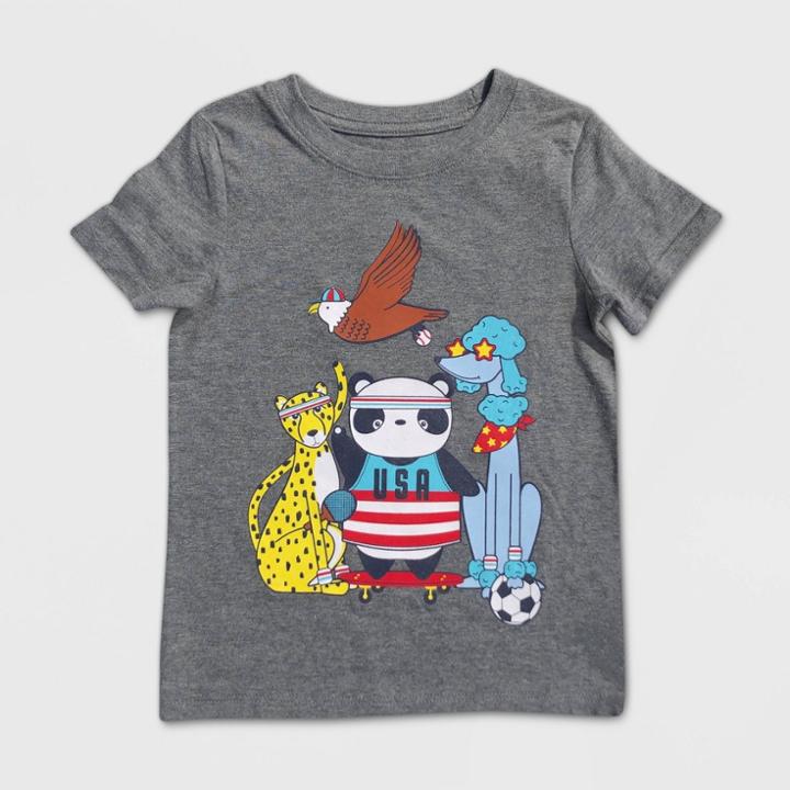 Toddler Boys' Short Sleeve Usa Animals Graphic T-shirt - Cat & Jack Charcoal