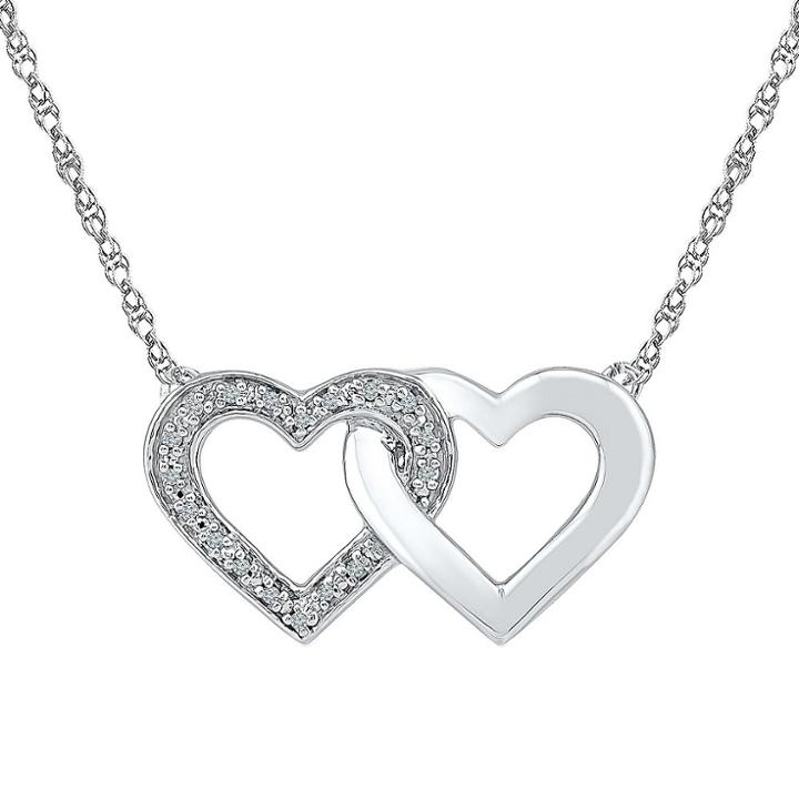 Distributed By Target Diamond Accent White Diamond Prong Set Double Heart Necklace In Sterling Silver (ij-i2-i3), Women's