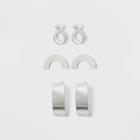 Sterling Silver Recycled Metal Semi-circle And Half Hoop Earring Set 3pc - Universal Thread