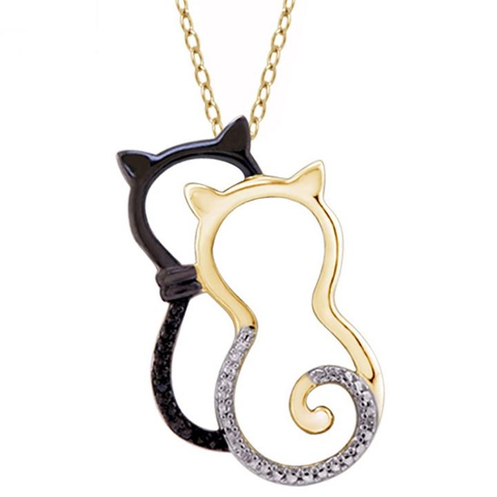 Distributed By Target Women's Sterling Silver Accent Round-cut Black And White Diamond Pave Set Cat Pendant - Yellow