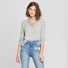 Women's Long Sleeve Turtleneck Cross Front Hacci Sweater - Love @ First Sight (juniors') Heather Gray